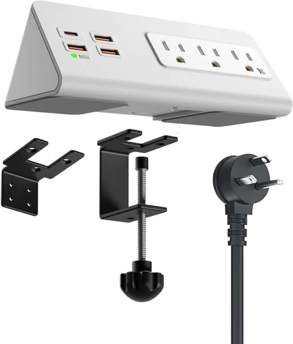 Vista 11 de Estación de Carga con Soporte de Abrazadera de Borde con Puertos USB-C, Protector contra Sobretensiones de Mesa, Enchufes de Alimentación