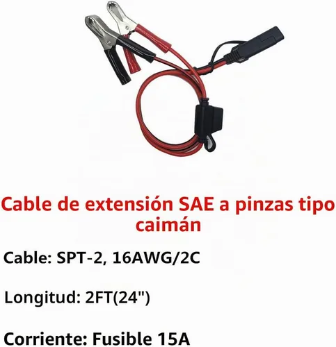 Vista 2 de Clips SAE a Cocodrilo – Abrazadera de cargador de batería de 2 pies, cable de extensión de cargador de goteo de 12 V-24 V, cable de extensión