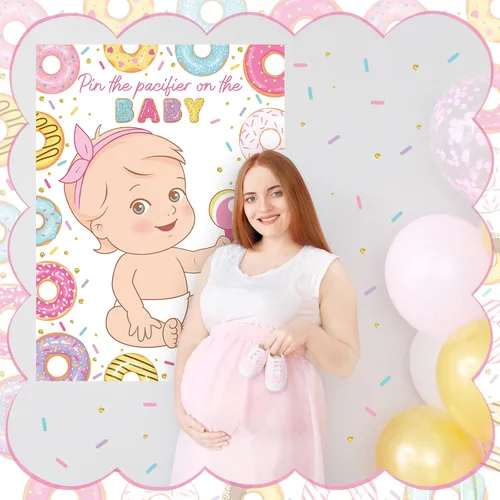 Vista 5 de Faccito Pin The Chupete Juego de baby shower, decoración de fiesta de baby shower, incluye póster grande, 24 calcomanías para chupete, juego