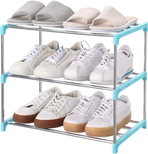 Vista 12 de Jucaifu - Estante pequeño apilable para zapatos, ahorro de espacio para entrada, pasillo y armario, organizador y almacenamiento (3 niveles, negro)