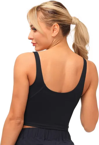 Vista 5 de Dragon Fit - Sujetador deportivo para mujer corte largo con relleno estilo camiseta corta sin mangas para yoga deportes entrenar o correr