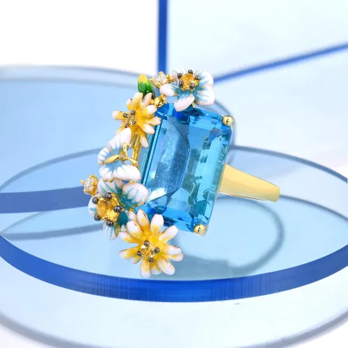 Vista 4 de Santuzza Anillo de plata de ley 925 con flores esmaltadas para mujer