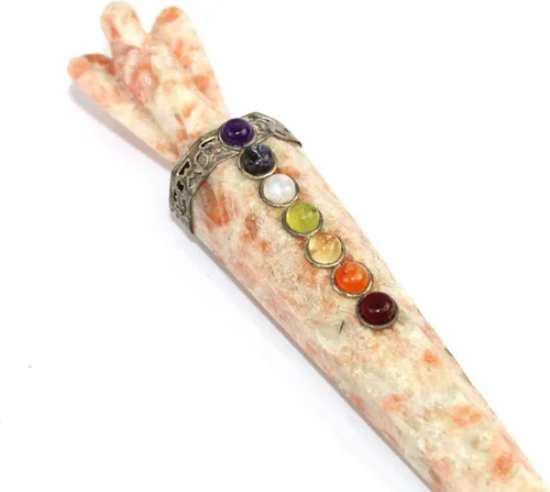 Vista 2 de Jet Natural Sunstone Angel Chakra Varita Varita Sanadora Meditación Ágata Reiki Aura Limpiador Ágata Energizada 4.5-5 pulgadas de largo