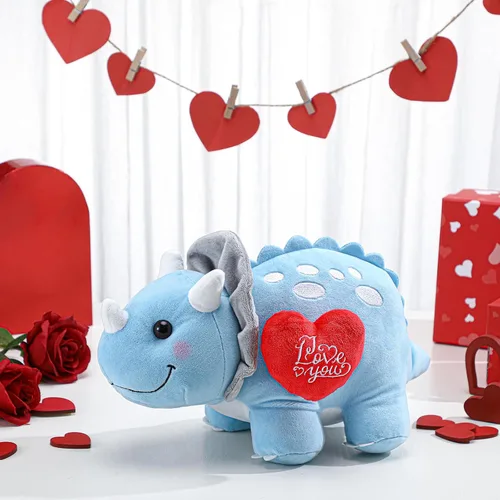 Vista 2 de Syhood Dinosaurio de peluche Love You de 12 pulgadas con corazón rojo, lindos animales de peluche para novia, juguetes de peluche de dinosaurio azul