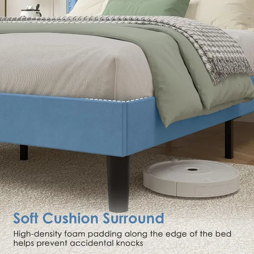 Vista 95 de VECELO Base de cama de plataforma de tamaño individual con cabecera tapizada de altura ajustable, base de colchón moderna, soporte de listones