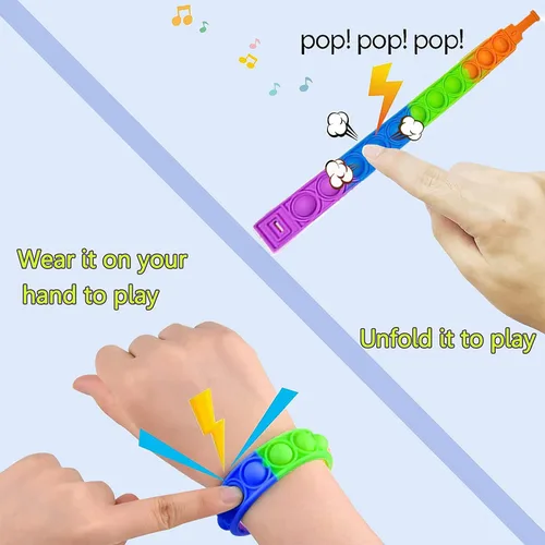 Vista 4 de 110 pulseras para ansiedad con burbujas para presionar, juguetes sensoriales para aliviar el estrés, pulsera de silicona para niños y adultos, TDAH