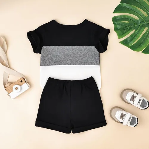 Vista 20 de Ropa para bebé niño pequeño, trajes de verano de manga corta, camiseta de retazos y pantalón con bolsillo, conjunto de 2 piezas, 12 meses a 4 años