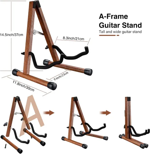 Vista 6 de LEKATO Soporte de madera para guitarra, soporte plegable de espuma acolchada para acústico, eléctrico, bajo, banjo, mandolina Mahogany Wood