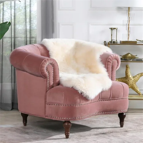 Vista 2 de MAKLAINE Silla decorativa de terciopelo con marco de madera en rosa ceniza