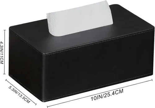 Vista 9 de Funda rectangular para caja de pañuelos de 9.8 pulgadas de largo x 5.3 pulgadas de ancho x 4.3 pulgadas de alto, moderno y refinado de piel Negro