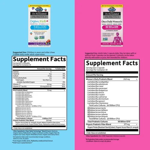 Vista 5 de Garden of Life Paquete de probióticos para niños y mujeres: probióticos Dr. Formulados Kids+ Berry Cherry 5 mil millones de UFC - 30 masticables +
