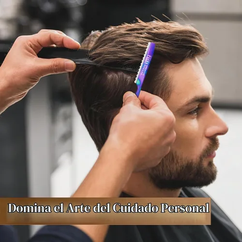 Vista 4 de Facón - Navajas para cortar el cabello - Juego profesional de navajas para peinado con 11 cuchillas de repuesto, herramienta de corte de cabello