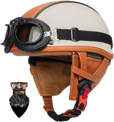 Vista 13 de Casco Moto Retro ABS Ligero 22.93 oz DOT Homologado - Medio Casco Jet para Hombre y Mujer con Doble Ventilación, Forro Desmontable y Hebilla Rápida