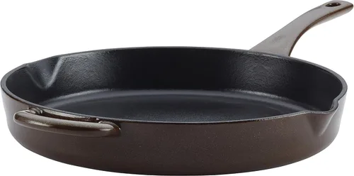 Vista 19 de Ayesha Curry Kitchenware - Sartén de hierro fundido esmaltado con mango auxiliar y boquillas de vertido, 12 pulgadas, color azul ancla