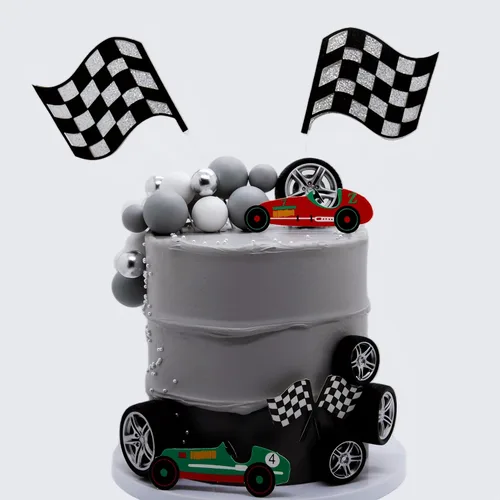 Vista 4 de Adornos para Pasteles de Carreras Decoraciones para Pasteles de Cumpleaños con Temática de Carreras de Autos Fiesta de cumpleaños temática