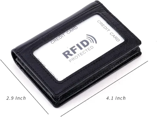 Vista 3 de HAWEE - Cartera de bolsillo frontal para hombre, cuero auténtico RFID