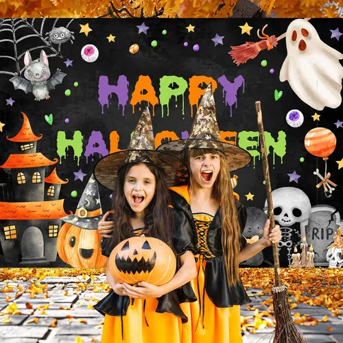 Vista 4 de Avezano Telón de fondo de Halloween espeluznante para fiesta de fantasmas para niños, decoración de Halloween, cumpleaños, baby shower, 7 x 5 pies