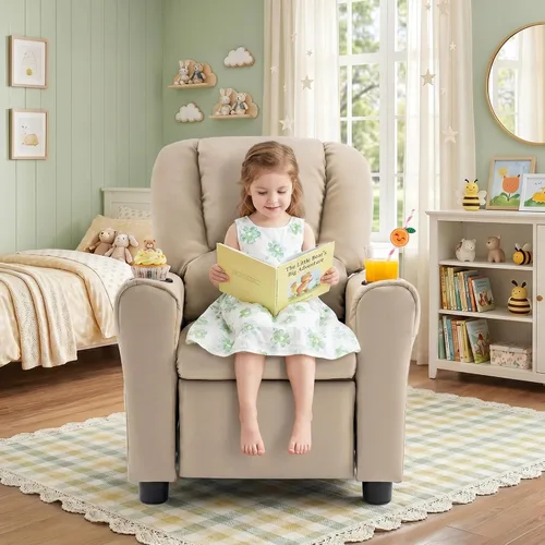 Vista 3 de Silla reclinable de piel sintética para niños, sofá reclinable para niños Beige
