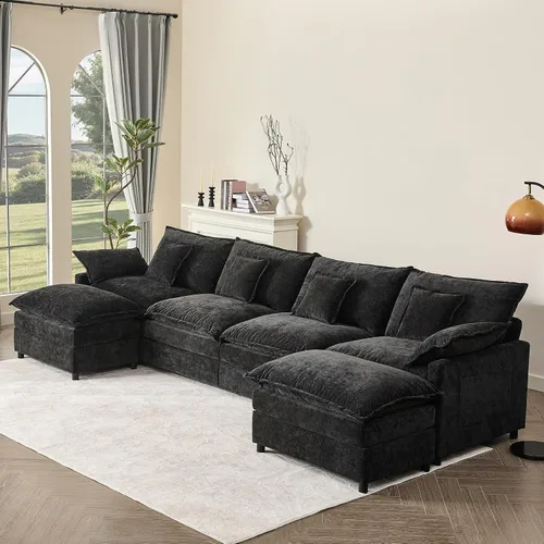 Vista 15 de GOSUHI - Sofá en forma de U de 108", sofá seccional modular, sofá de nube de 3 plazas con otomana móvil, sofás de asiento profundo para sala de Beige