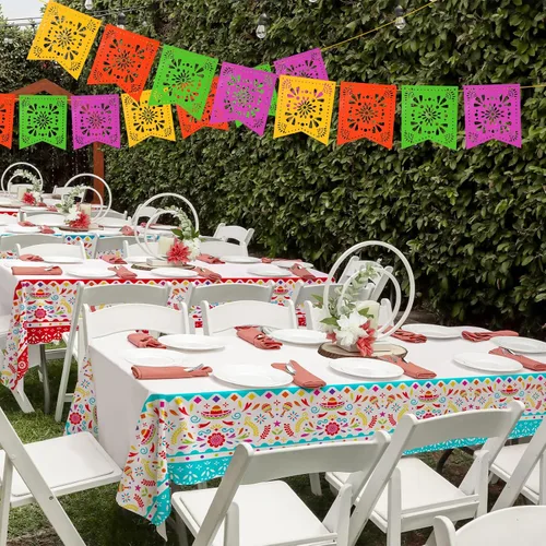 Vista 3 de Gatherfun Suministros para Fiestas y Decoraciones del Cinco de Mayo - Ultimate Paquete de 2 Suministros para Fiestas Mexicanas con Vibrante Mantel