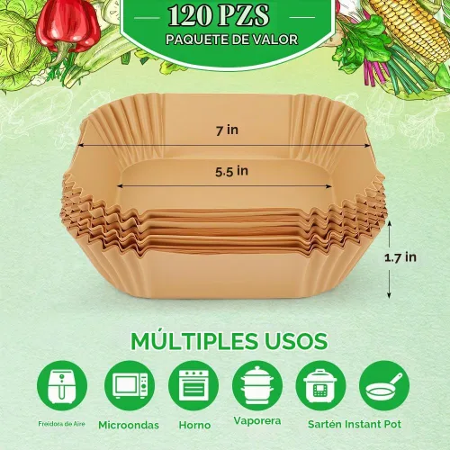 Vista 2 de BYKITCHEN 120 forros pequeños para freidora de aire de 5.5 pulgadas