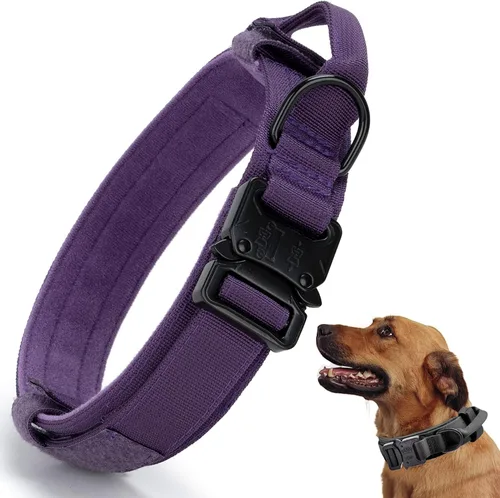 Vista 18 de Collar táctico para perro, collar ajustable de nailon para entrenamiento militar con mango de control y hebilla metálica de liberación rápida pesada