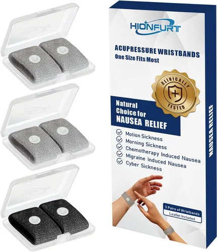 Vista 15 de Hionfurt Bandas de mareo por movimiento, pulsera antináuseas para adultos y niños, alivio de náuseas matutinas para mujeres embarazadas, alivio