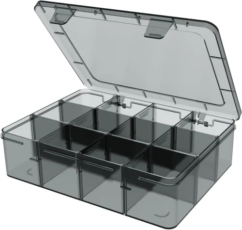 Vista 9 de Caja organizadora grande transparente, caja organizadora de 12 rejillas con divisores extraíbles para joyas, almacenamiento de cuentas, contenedor