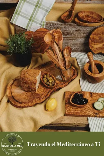 Vista 4 de Naturally Med - Tabla de cortar de madera de olivo/tabla de quesos - 14 pulgadas. Tabla de madera de olivo para queso, corte, cocina, embutidos.
