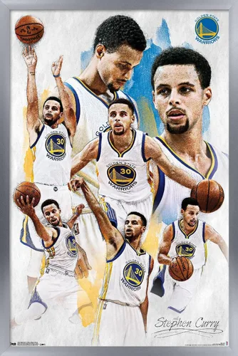 Vista 9 de Trends International NBA Golden State Warriors - Póster de pared de Stephen Curry 16, 14.725 x 22.375 pulgadas, versión enmarcada de madera