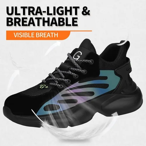 Vista 6 de BAIYIJIA Steel Toe Shoes for Men No Slip Work Shoes Construction Industrial Work Tennis Shoes Safety Shoes Lightweight Steel Toe Sneakers for Men