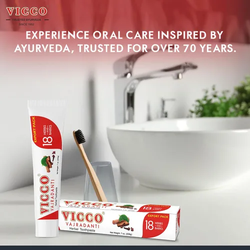 Vista 3 de Vicco Vajradanti - Pasta de dientes ayurvédica de hierbas para el cuidado bucal y la salud de las encías por Vicco – 70 años Legacy of Ayurveda