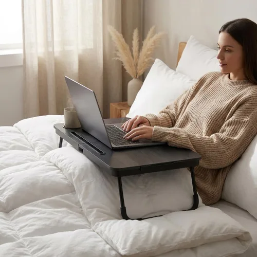 Vista 5 de BUYIFY Mesa de cama plegable de 23.4 pulgadas con bandeja portavasos