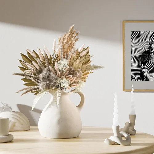 Vista 6 de Zormon Jarrón de cerámica blanca con asa, decoración moderna de granja, jarrón rústico bohemio para el hogar, centros de mesa, sala de estar