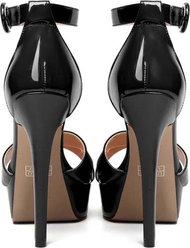 Vista 102 de MODENCOCO Sandalias de boda con correa de tobillo sexy para mujer, con plataforma y puntera abierta, tacón de aguja y tacón alto, zapatos de vestir