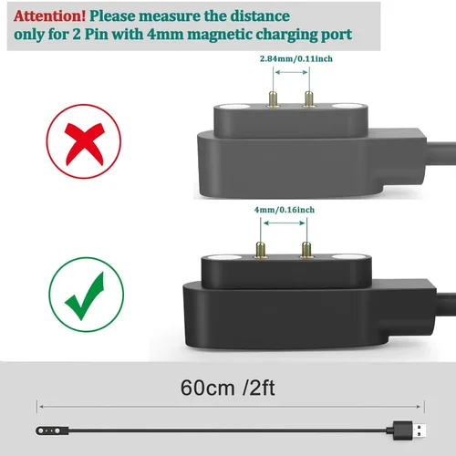 Vista 4 de Vancle Paquete de 2 cargadores de reloj inteligente Gloryfit, cable de carga USB magnético para relojes inteligentes GloryFit T80 T70 T60 T50 P99