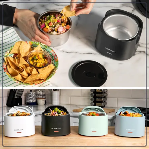 Vista 6 de Nostalgia Fiambrera portátil calentada – Calentador de alimentos de acero inoxidable de 2.5 tazas – Cable desmontable, tapa a prueba de fugas, asa