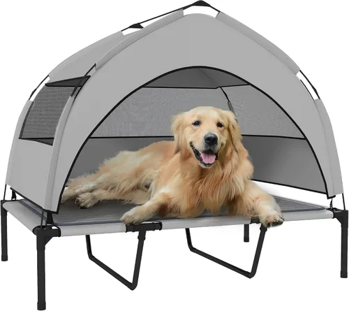 Vista 10 de PawHut Cama elevada para perros con almohadilla de enfriamiento, cama elevada para mascotas al aire libre con toldo extraíble, malla transpirable