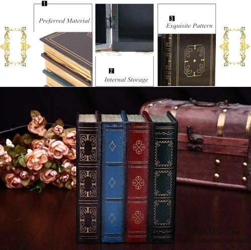 Vista 3 de Caja fuerte para libros, libro falso decorativo de estilo europeo, libros falsos decorativos ahuecados, caja con compartimento para almacenamiento