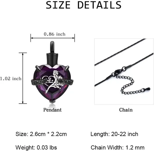 Vista 2 de constantlife - Collar de urna de cristal con forma de corazón para cenizas, joyería de cremación, urna memorial, collar para cenizas de acero