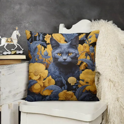 Vista 10 de Blue Cat in Bloom - Funda de almohada decorativa cuadrada suave con estampado de doble cara de 12 x 12 pulgadas, adorables almohadas de animales