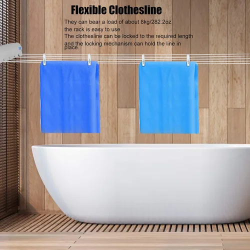 Vista 3 de Tendedero retráctil, líneas de ropa de interior, ajustable, 5 líneas, secadora resistente, cuerda de lavandería montada en la pared, estante
