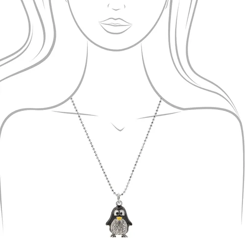 Vista 5 de Collar de pingüino negro con cuerpo redondo plateado, Latón