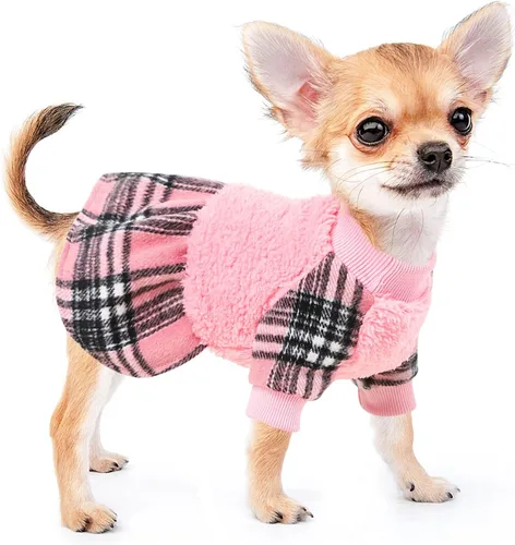 Vista 7 de Suéter pequeño para perro, ropa para perro, vestidos para cachorros para perros pequeños, vestido a cuadros de princesa, ropa para festivales