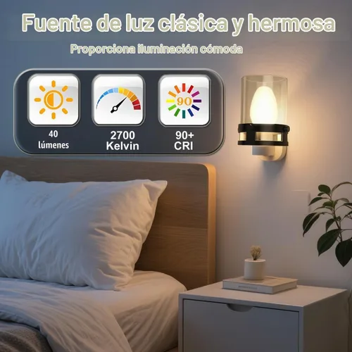 Vista 3 de Bombillas de luz nocturna, base de candelabro E12, bombilla decorativa de 4 vatios/C7/120V, blanco cálido, paquete de 6
