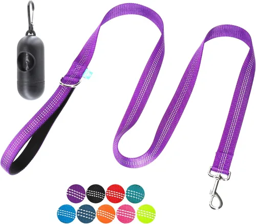 Vista 27 de BAAPET Correa de nailon para perro de 5 pies con triple hilos reflectantes y cómodo mango acolchado para caminar, entrenar cachorros pequeños Negro