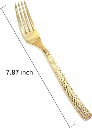 Vista 3 de Supernal 300 tenedores de plástico dorado, tenedores martillados desechables, cubiertos pesados de primera calidad pulidos, perfectos para fiestas