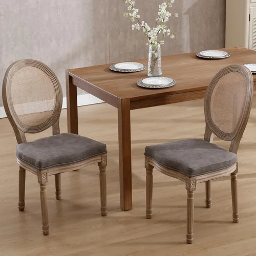 Vista 23 de Kmax Sillas de comedor estilo granja, patas de madera marrón, elegantes sillas de cocina copetudas, sillas de dormitorio francesas desgastadas