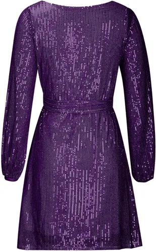 Vista 3 de TREBIN Vestido corto de lentejuelas para mujer, holgado, de manga larga, recto, con purpurina, para fiesta, vestido de lentejuelas