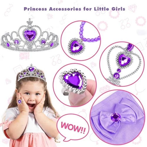 Vista 5 de Ropa de vestir de princesa, disfraz rosa para niñas pequeñas, disfraz de Halloween con accesorios de 3 a 8 años